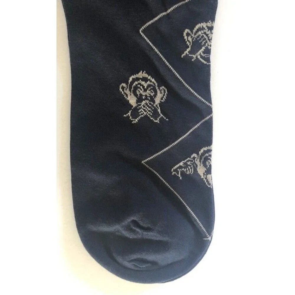 Punto Mens Dress Socks 10-13 Egyptian Cotton Navy Blue Wise Monkeys Italian